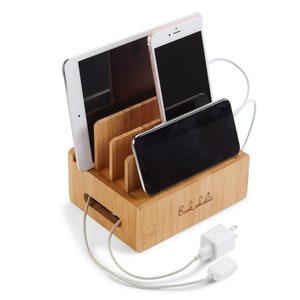 Handmade Charging Station | Mother's Day Gift | Wooden Desktop Cord Organizer | Compatible with Smartphones iPhone iPad and Tablets