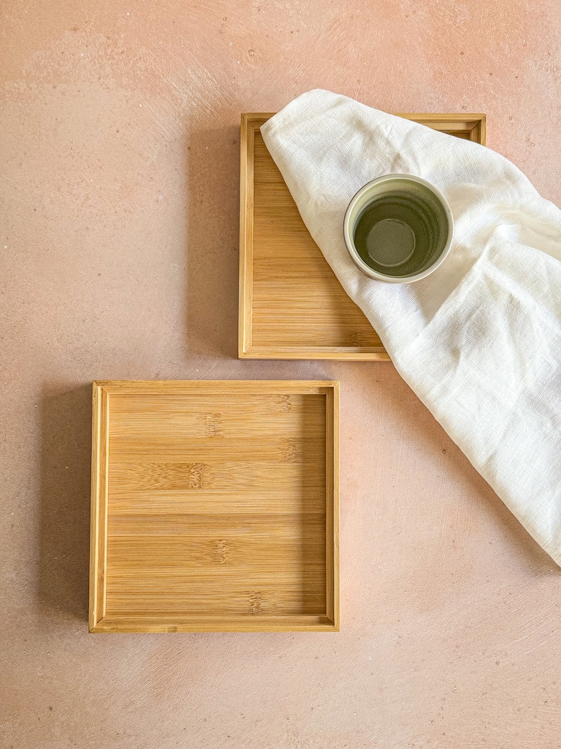 Handmade Small Tea Tray Premium Bamboo Serving Tray Square Serving Platter Dessert Serving Platter image 3