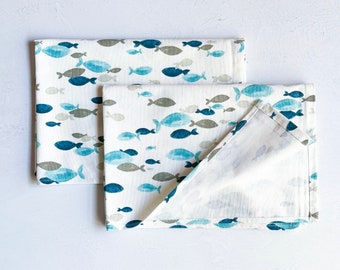 Cotton Tea Towels Set of 4 | Coastal Dish Towels | Kitchen Dish Cloths | Perfect Christmas Gift | Housewarming Gift