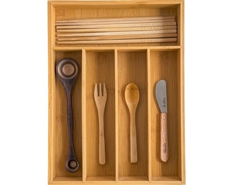 Premium Bamboo Drawer Organizer | Utensil Organizer for Kitchen | Housewarming Gift