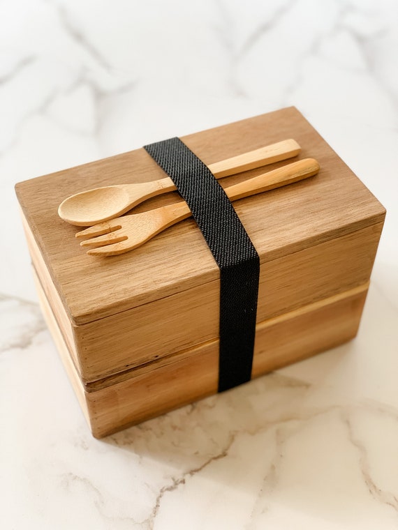 Wood Grain Double-layer Bento Box With Tableware, Insulated Food