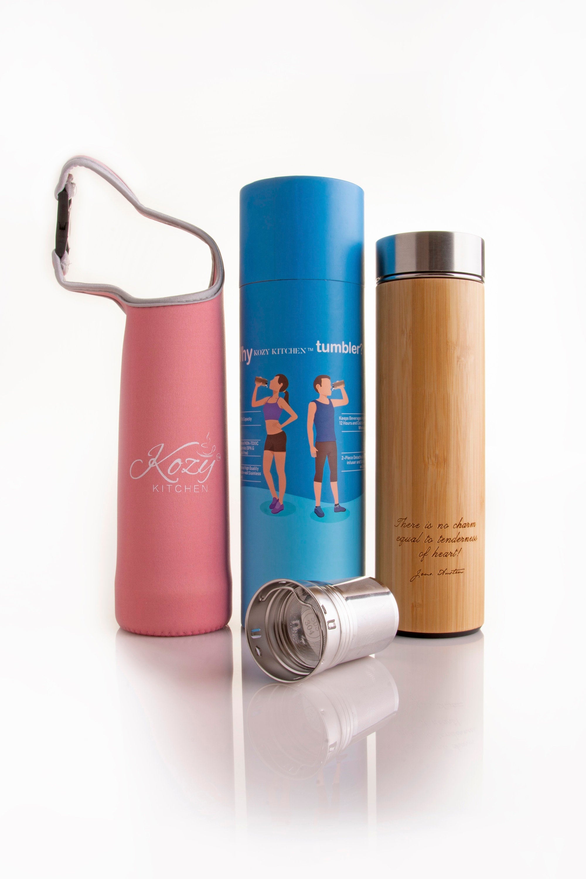 Bamboo Stainless Steel Infuser Bottle w Tea Diffuser Thermos Hot Cold 12hrs  18oz
