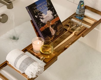 Plateau de baignoire en bois fait main | Support de baignoire de qualité supérieure | Porte-livre de baignoire | Cadeaux pour elle | Cadeaux pour lui | Cadeau fête des mères