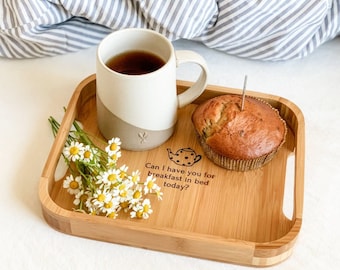 Wooden Tea Tray for Couples | Gifts for Her | Unique Christmas Gift | Romantic Breakfast in Bed Tray for lovers | Couples Gifts