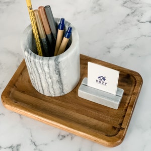 Office Gift Set Perfect for Christmas | | Pen Holder, Business Card Holder and Wooden Tray | Desk Organizer Set | New Office Gift