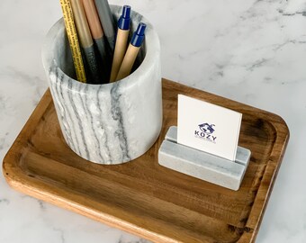 Office Gift Set Perfect for Christmas | | Pen Holder, Business Card Holder and Wooden Tray | Desk Organizer Set | New Office Gift