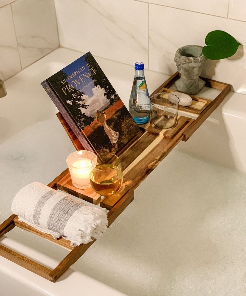 Handmade Wooden Bathtub Tray Premium Quality Bathtub Caddy Bathtub Book Holder Gifts for Her Gifts for Him Mother's Day Gift image 2
