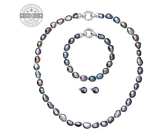 Handmade AAA Freshwater Pearl Jewelry Set: Sterling Silver Necklace, Bracelet, Earrings
