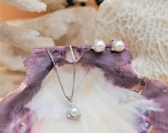 Pearl Necklace Earrings for Women Freshwater AAA 6mm 925 Silver Rhodium Handmade Europe Original 29039.1