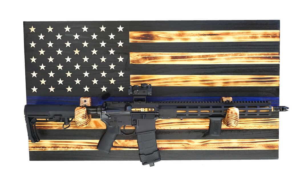 Wooden Rustic American Flag Police With Gun Rack 36” X 19.5” Made in ...