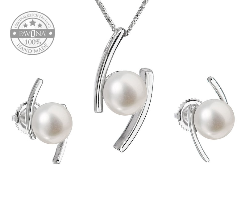 Pearl Necklace Earrings for Women Freshwater AAA 6mm 925 Silver Rhodium Handmade Europe Original 29039.1