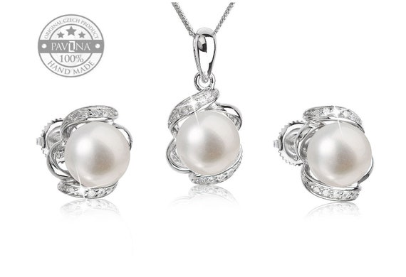 Pearl Necklace Earrings for Women Freshwater AAA 6mm 925 Silver Rhodium Handmade Europe Original 29039.1