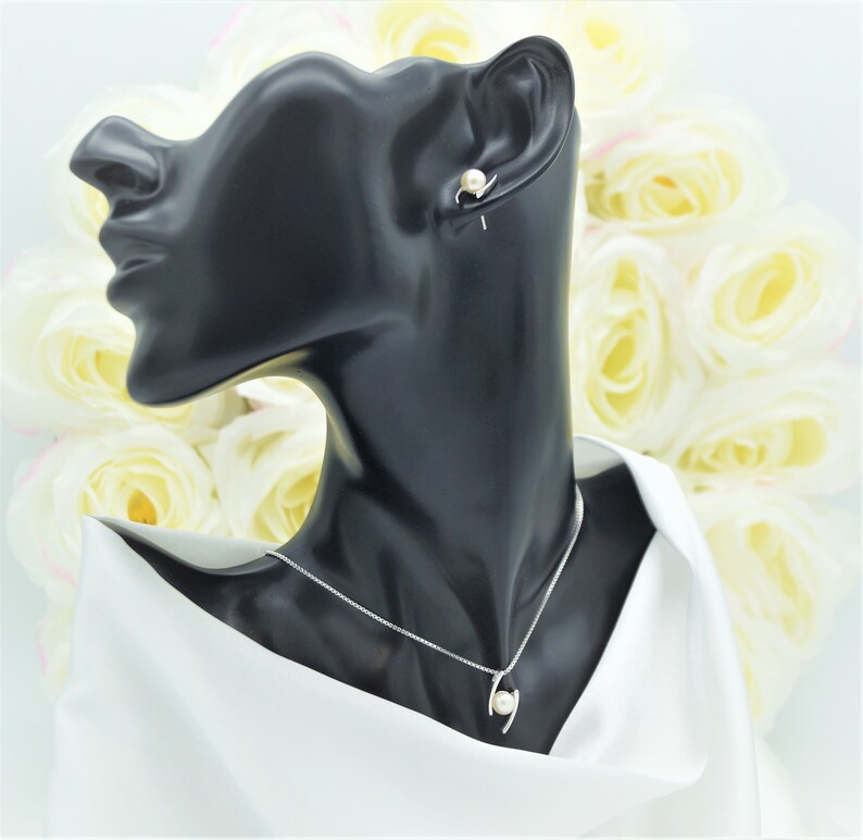 Pearl Necklace Earrings for Women Freshwater AAA 6mm 925 Silver Rhodium Handmade Europe Original 29039.1