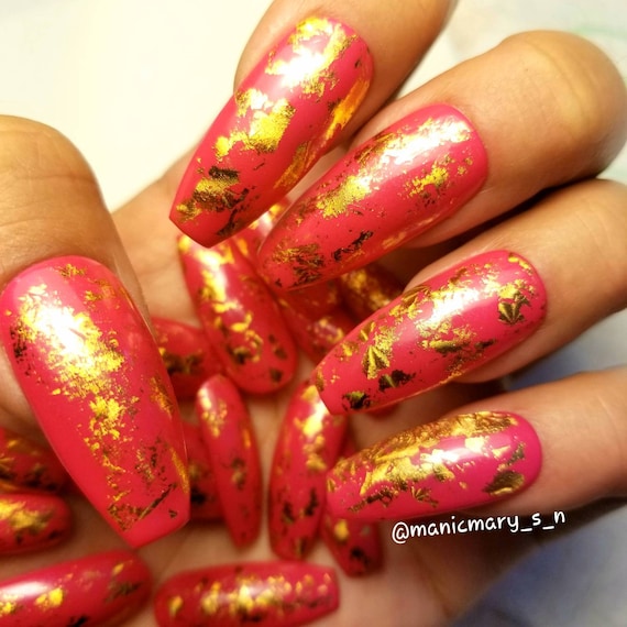 Pink & Gold Foil Coffin Nails 