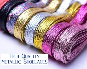 Metallic Shoelaces, Gold Shoe Laces, Iridescent Shoelaces, Rose red, Glitter Strings, Purple, Glittery Shoelaces