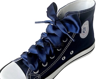 Dark Blue Ribbon Shoelaces, Navy Blue