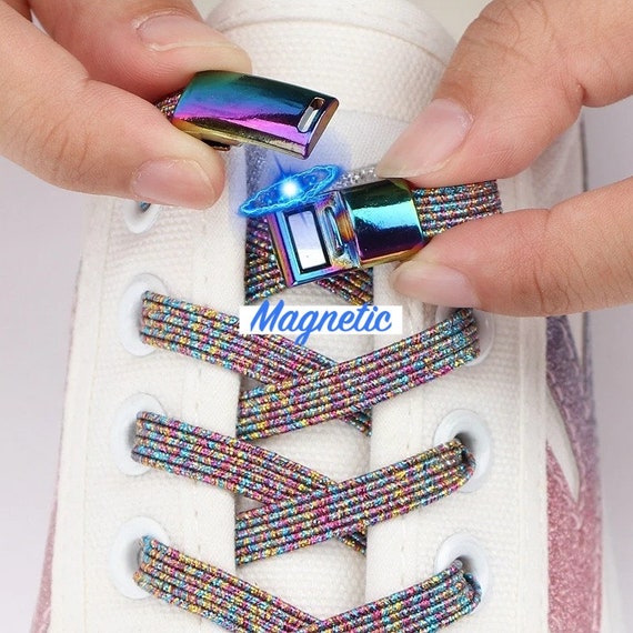 GLITTER Metallic No-tie Magnetic Shoelaces, Elastic Non Tie Lace