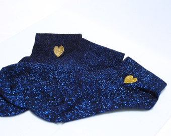 1 pair Socks Blue with Sparkling Metallic Threads, cute socks, women's socks