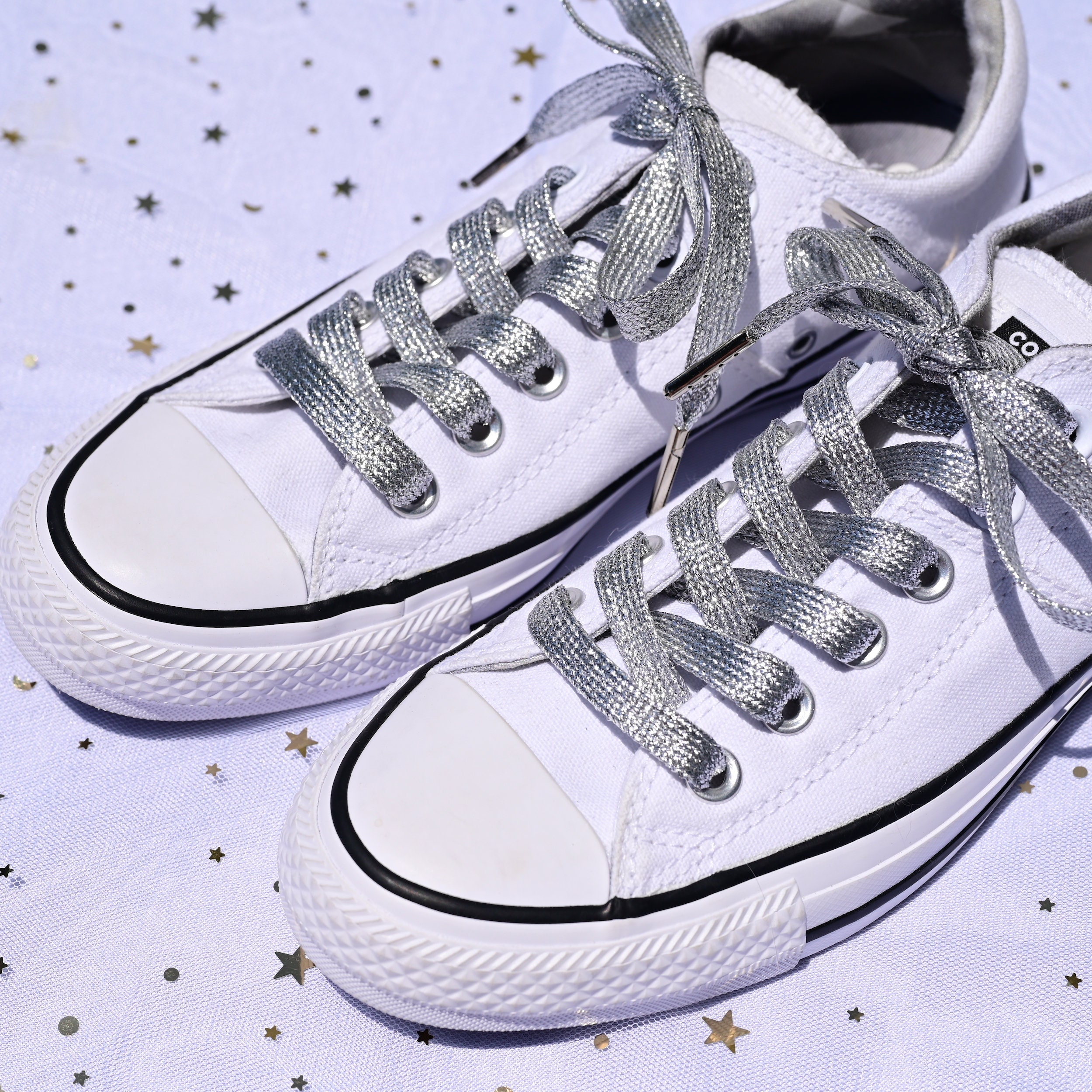 black and silver shoelaces