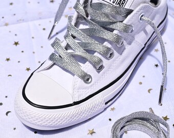 Sparkly Metallic Silver No Tie Sneaker Laces for Shoes - Slims | uLace