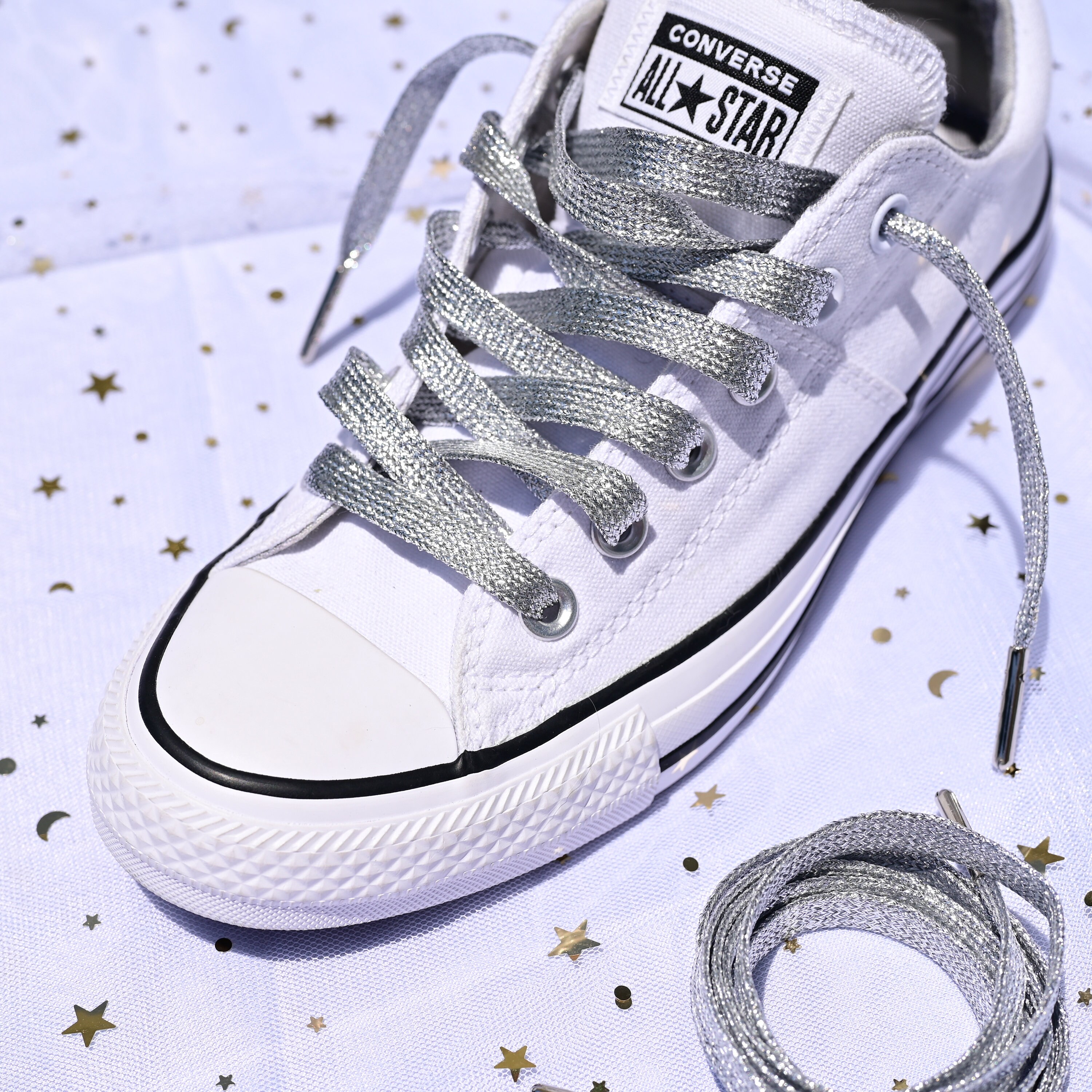 black and silver shoelaces