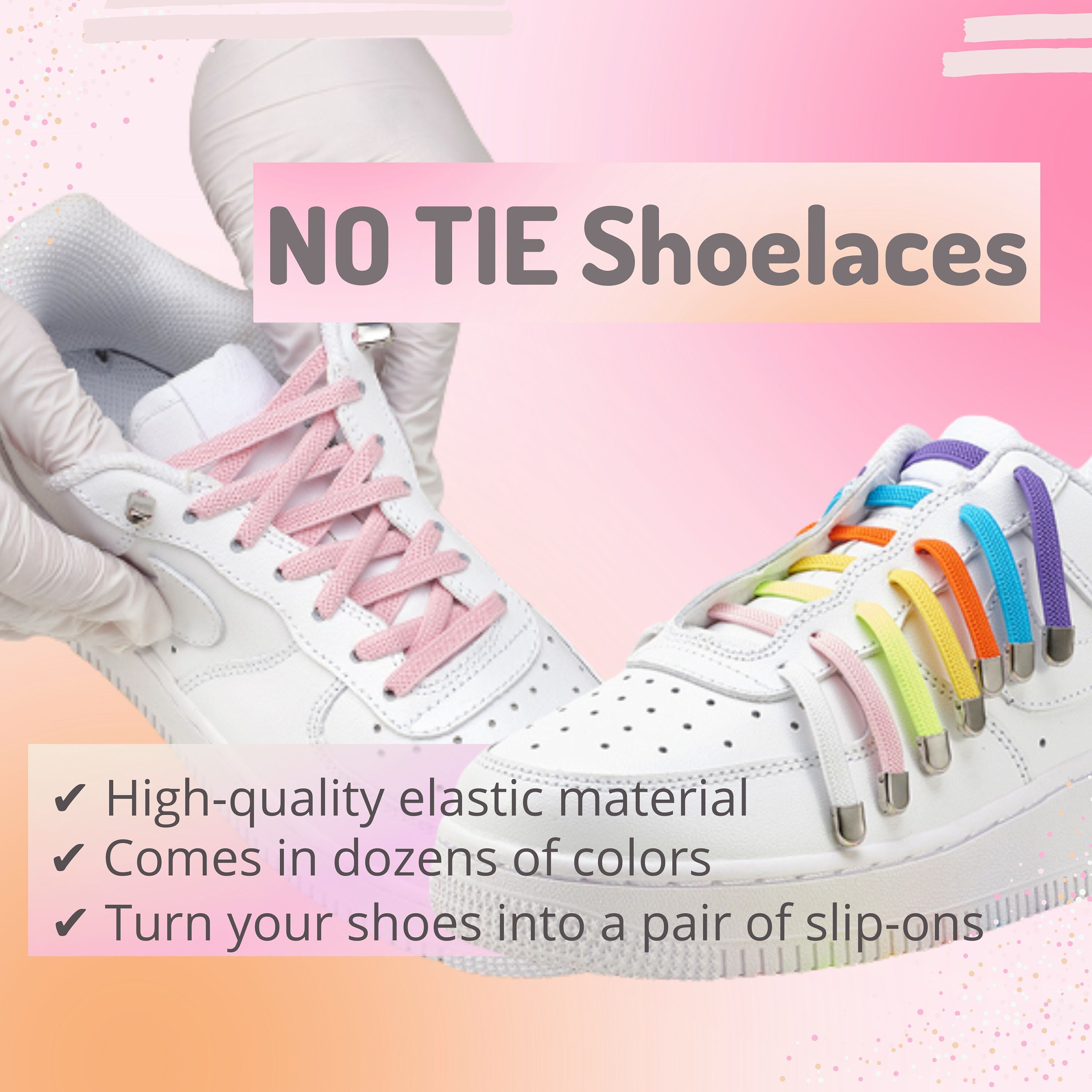 BEST NO TIE Shoelaces Stretchy Elastic Laces Fits Any Shoes 