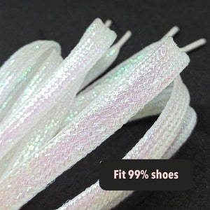 Iridescent White Shoelaces Metallic Glitter Sparkling Green and Pink Threads 47"