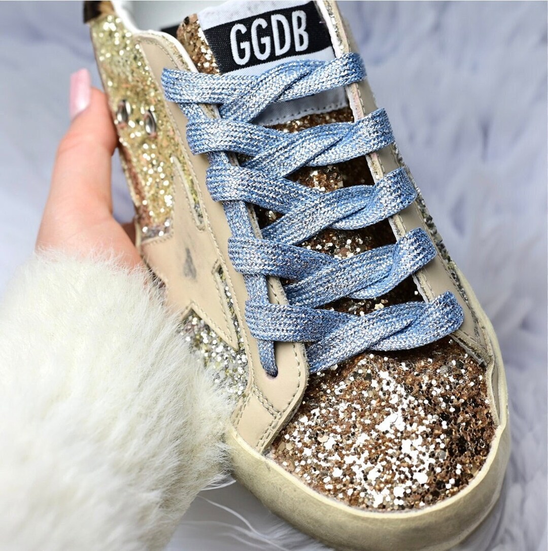 BLUE Shoelaces for Golden Goose Sneakers Shades of Blue Metallic