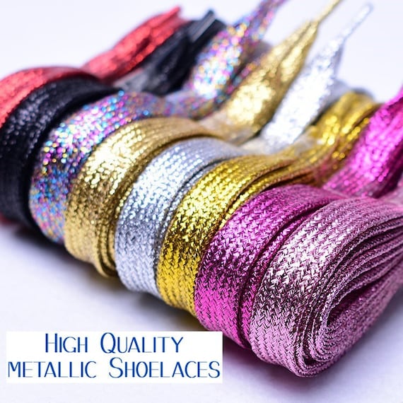 Metallic Shoe Laces Shiny Sparkling Gold Silver Black White Shoe Lace 