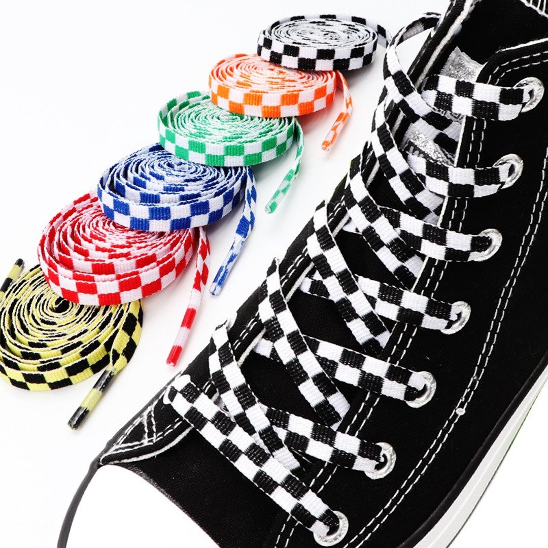 Checkered Shoelaces Black and White Checkered Blue Checkered Yellow