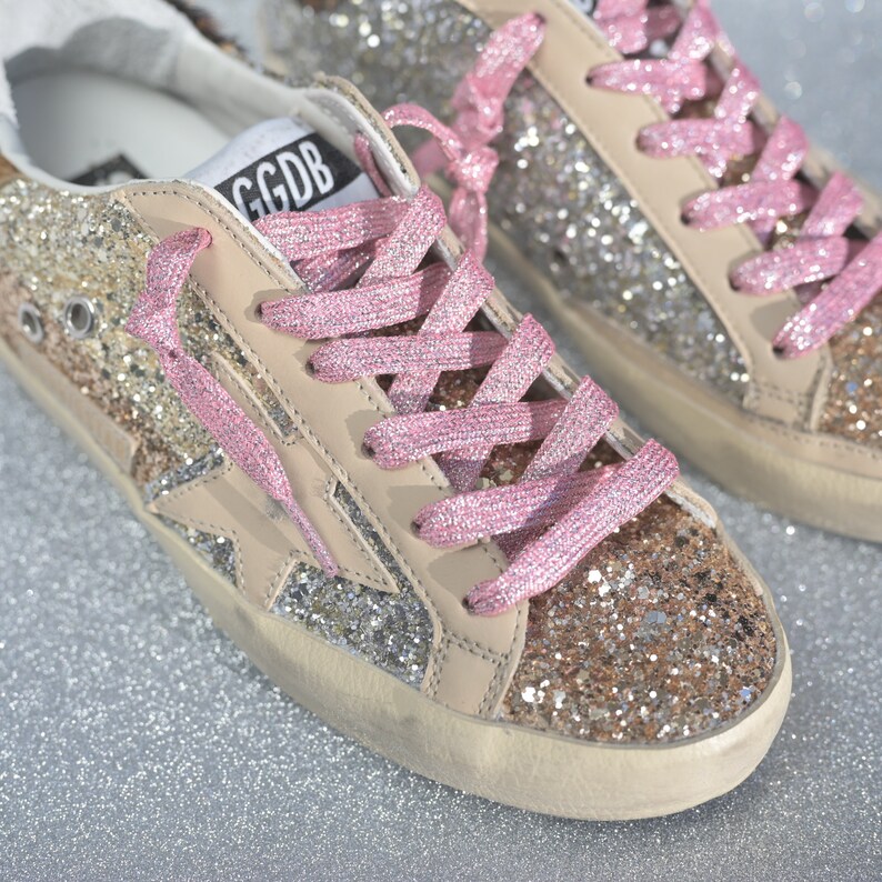 Metallic Glitter PINK Shoelaces Fit Golden Goose Sneakers Etsy