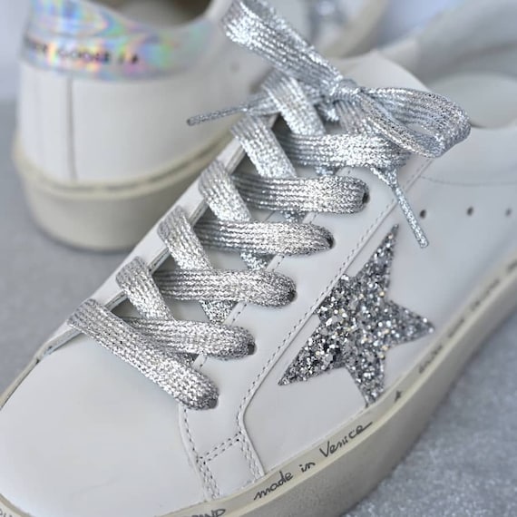 Women's Sparkly Sneakers - Round Toes / Sparkle Laces / Silver