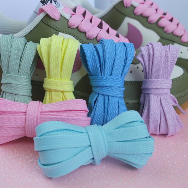 Colored Fun Style Shoelaces: Pink, Blue, Beige, Purple, Yellow, Cute Shoe Strings