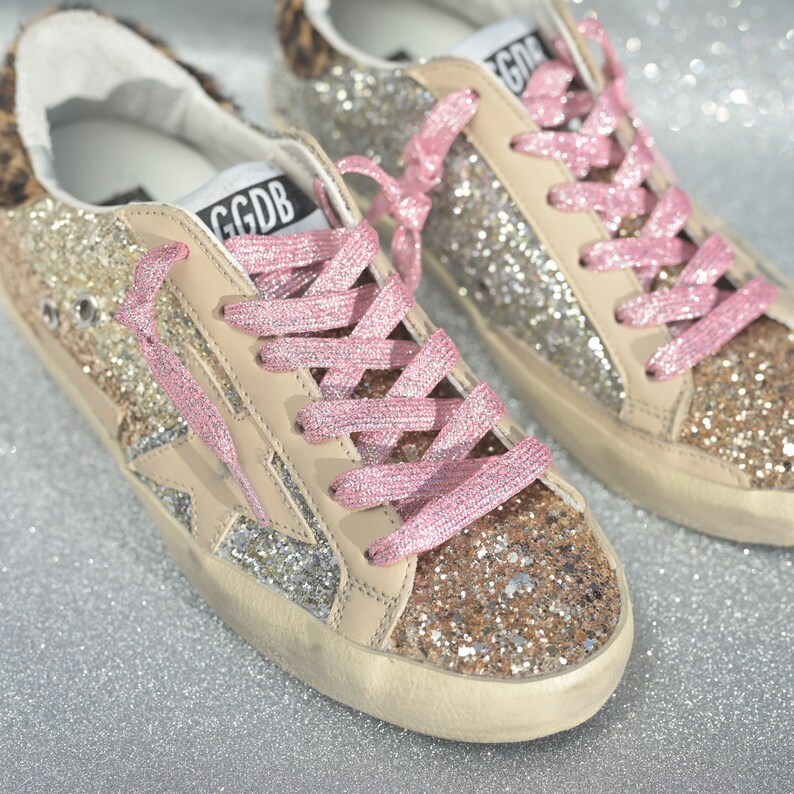Metallic Glitter PINK Shoelaces Fit Golden Goose Sneakers Etsy