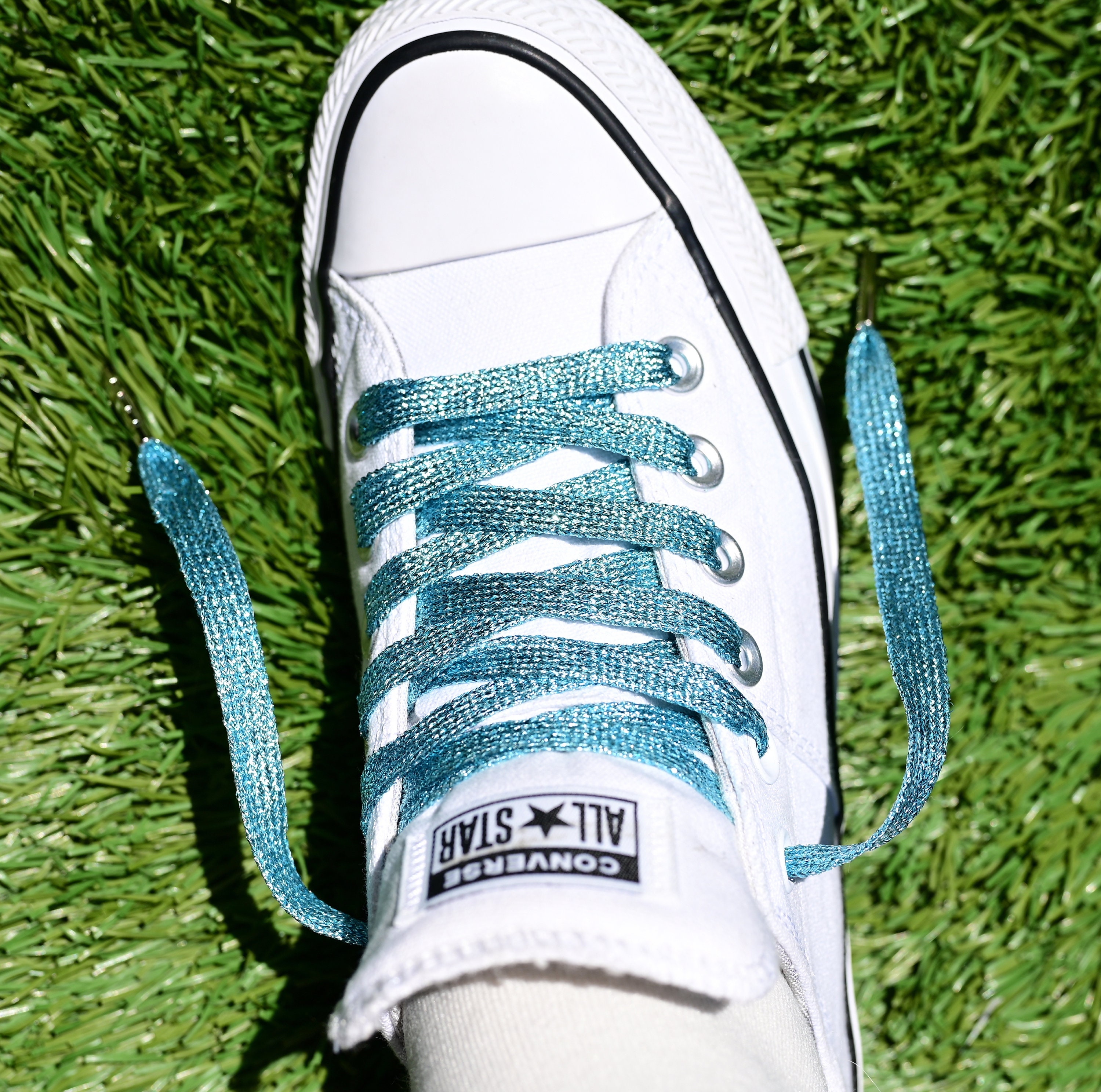 46inch Blue Metallic Shoelaces With Silver Metal Aglets Etsy