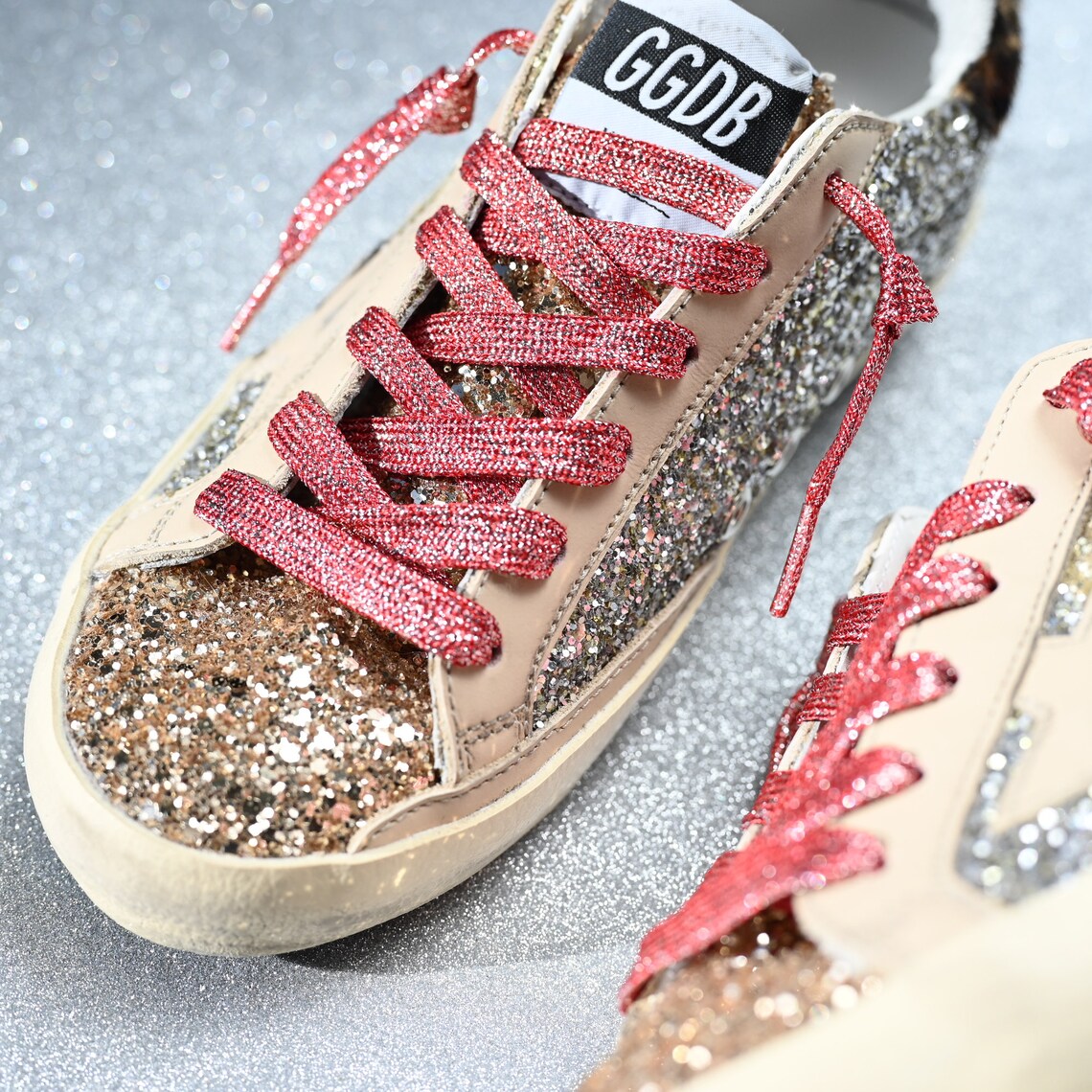 Shoelaces for Golden Goose Sneakers Red Silver Metallic Etsy