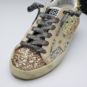 Black Silver Shoelaces for Golden Goose Sneakers Metallic Glitter ...