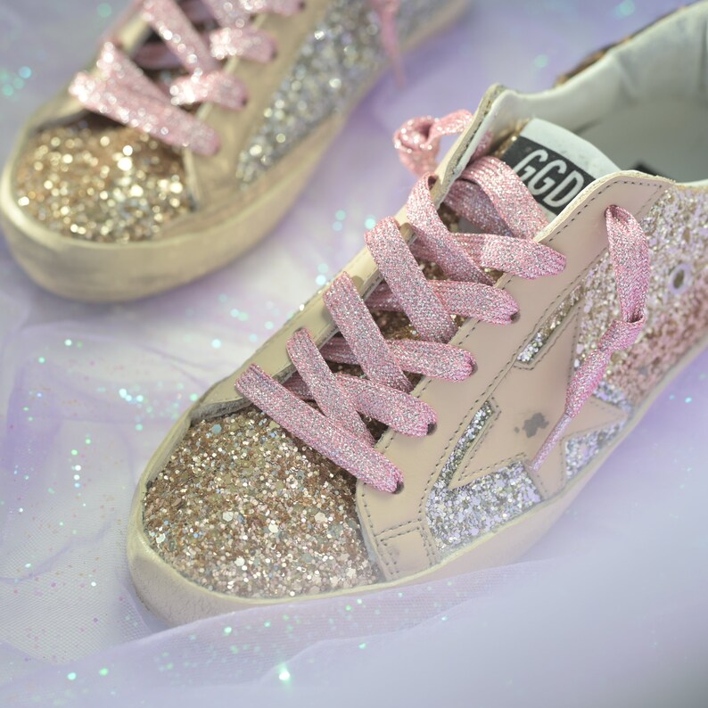 Metallic Glitter PINK Shoelaces Fit Golden Goose Sneakers Etsy