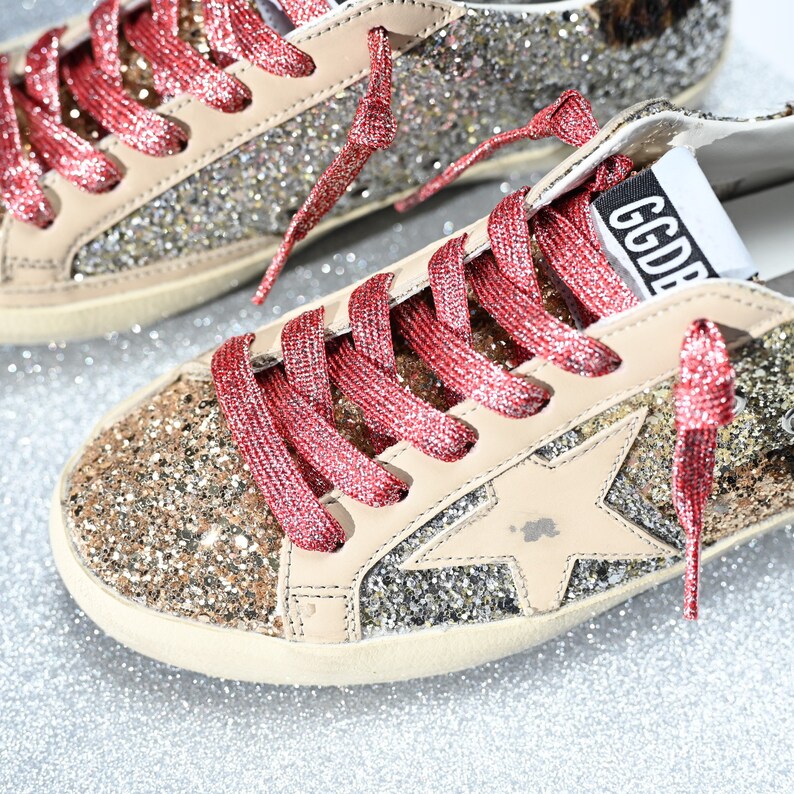 Shoelaces for Golden Goose Sneakers Red Silver Metallic Etsy