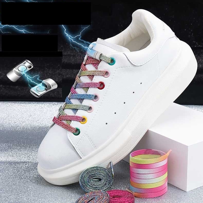 GLITTER Metallic No-tie Magnetic Shoelaces, Elastic Non Tie Lace
