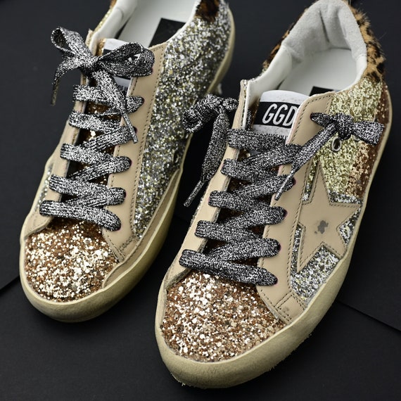 South Parade Sparkle Bling Sneakers Shimmer Fancy Suede Size 6.5 Gold Black