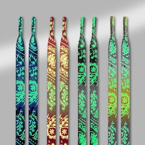 GLOW in the DARK Paisley Pattern Bandana style Shoe Laces for Sneakers Low Top High Top Laces Strings Luminous Black laces