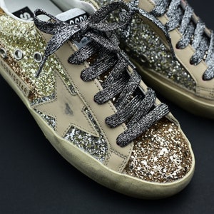 Black Silver Shoelaces for Golden Goose Sneakers Metallic - Etsy