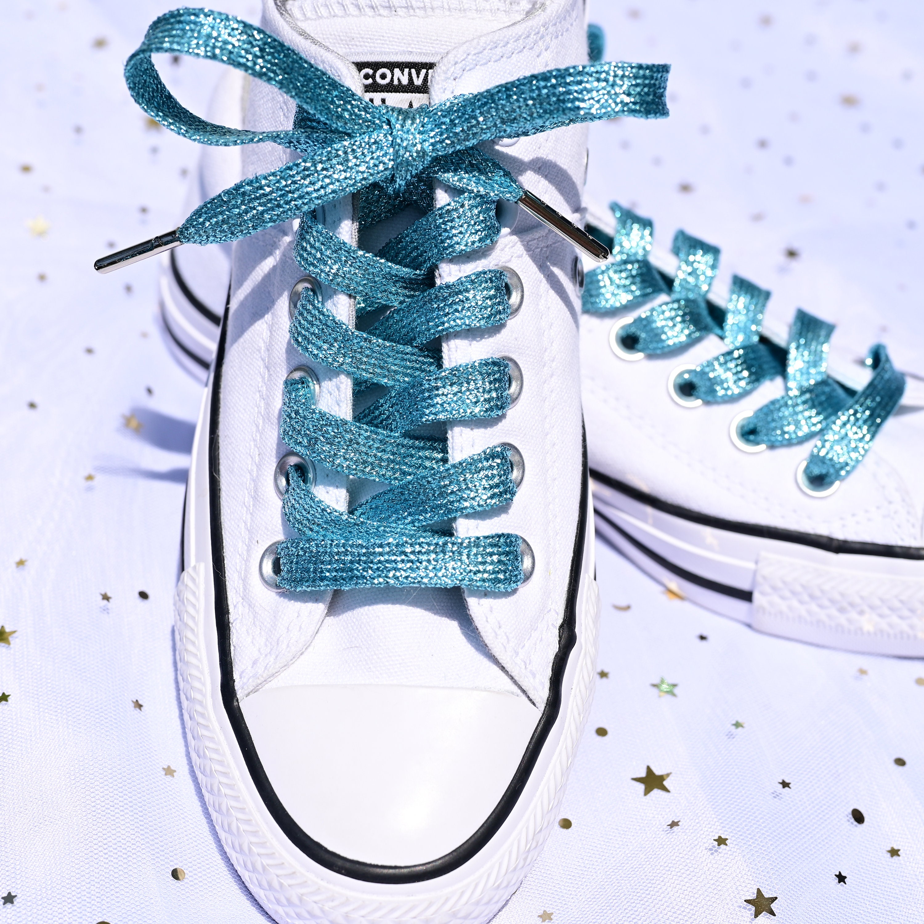 46inch Blue Metallic Shoelaces With Silver Metal Aglets Etsy