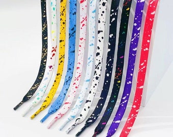 Fun shoelaces, colored laces, funky shoelaces, blue, red, pink, black, white, cool laces, shoe laces for sneakers, splash, ink splatter, 47