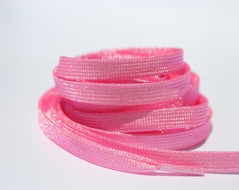 WAXED Durable Shoelaces Replacement Pink - 120cm (47"), metallic sparkling laces, 1 pair