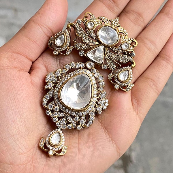 Victorian Brooch Polki Antique Gold Plated Brooch For Men Statement Jewelry Vintage Style Moissanite Polki Royal Brooch Wedding Jewelry