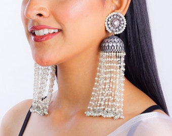 Pearl Jhumka Earrings India Earrings Jadau Earrings Big Jhumka Oxidized Jhumka Indo Western Jewelry Oversized jhumka Kundan Earrings Jhumka