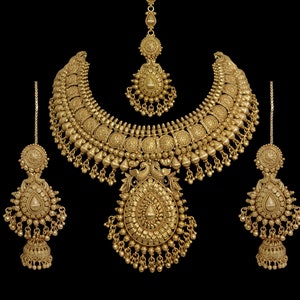 Indian Necklace Gold Indian Bridal Jewelry Temple Jewelry Antique Gold Bridal Choker South Indian Jewelry Indian Traditional Necklace Women