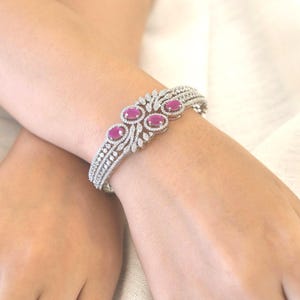 Bracelet jonc rose rubis orné de diamants CZ, style Kada, bijou de mariage en zircone cubique, cadeau pour femme
